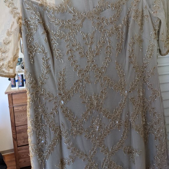 Adrianna Papell Beaded Trumpet Gown In Biscotti - Picture 10 of 10